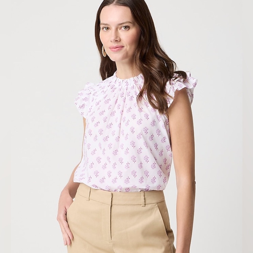 NWT J. Crew Factory Flutter-sleeve top White Violet Storm size small